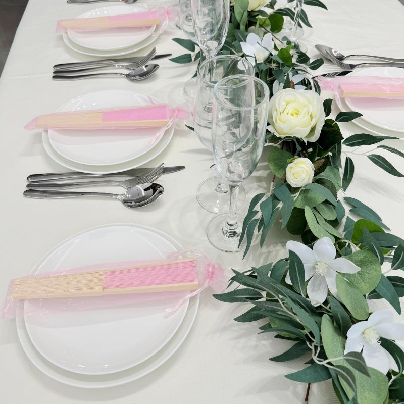 SL crafts 24pcs Imitated Silk Hand Fan Imitated Silk Fabric Bamboo Handheld Folded Fan Bridal Dancing Props Church Wedding Party Favors with Organza Bags (Pink) - Image 3
